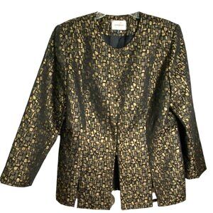 Terramina Vintage Womens Gold and Black Mosaic Metallic Jacket Size 18 Party Y2K